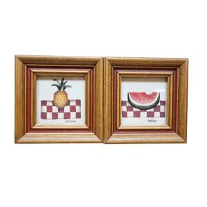 2 Jean Henry Signed Framed Mini Theorem Paintings Pineapple Watermelon Folk Art